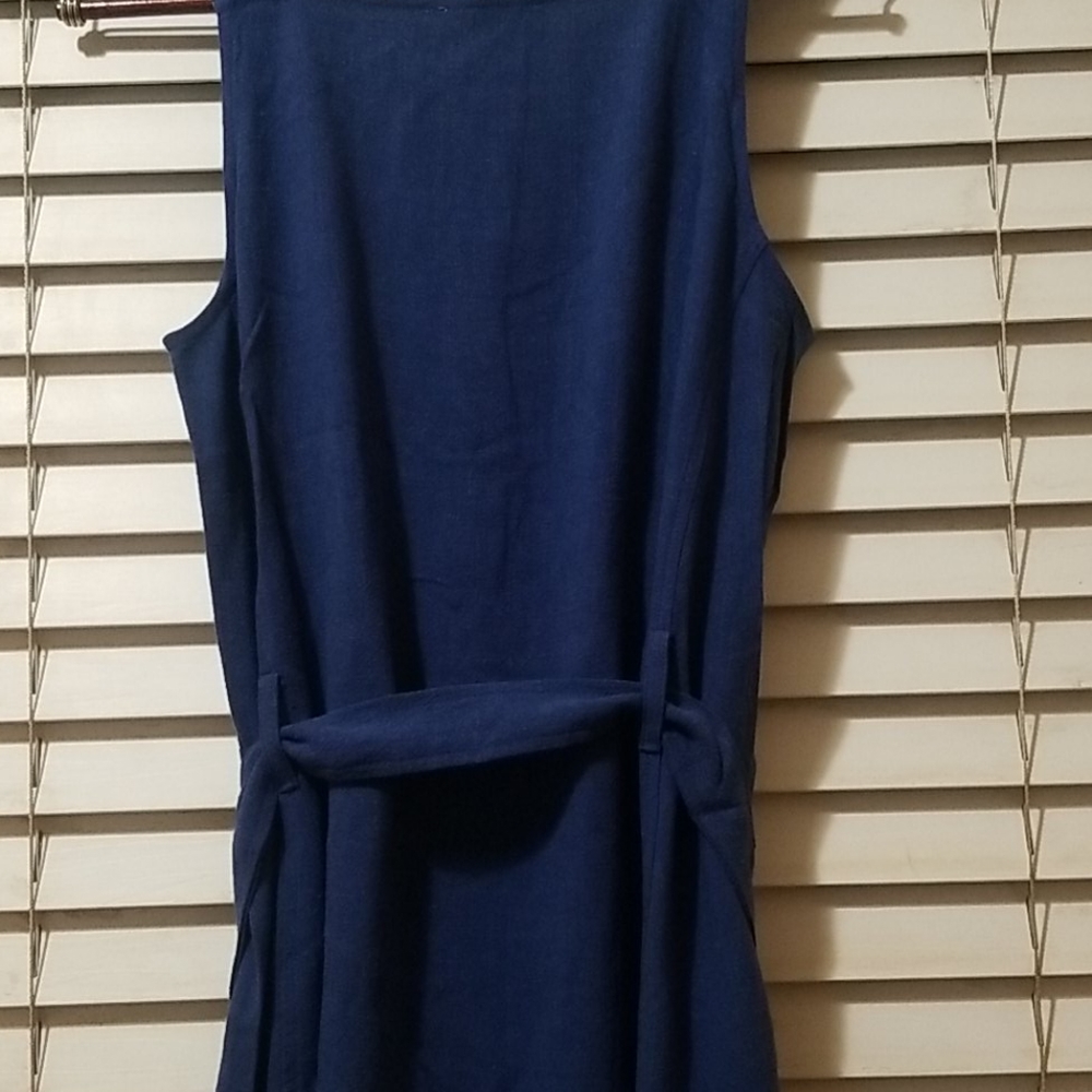 GILLI DENIM JEAN LINEN SLEEVELESS BELTED BLUE MIDI DRESS S - Picture 4 of 6